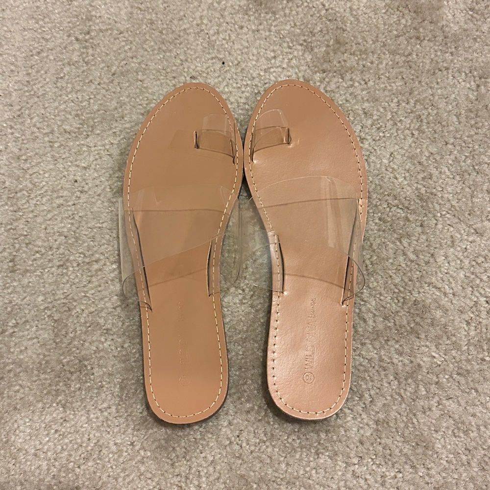Clear Strap Tan Slide Sandals NIB 10